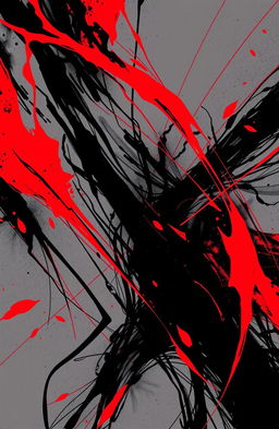 A striking and dynamic abstract design featuring bold black and red color contrasts, incorporating elements of gxg (girl-girl) themes subtly intertwined