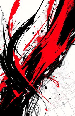 A striking and dynamic abstract design featuring bold black and red color contrasts, incorporating elements of gxg (girl-girl) themes subtly intertwined