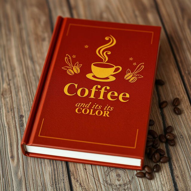 A book titled 'Coffee and Its Color' prominently displayed with a rich brown cover that features a steaming cup of coffee and artistic illustrations of coffee beans