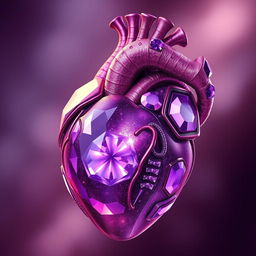 A detailed illustration of a human heart designed to look like it's made of exquisite purple jewels, glittering and reflecting light in a captivating way