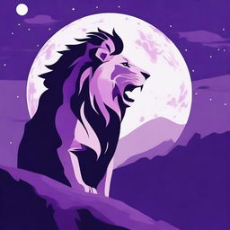 Generate a 2D image depicting a roaring lion in profile, perched on a cliff