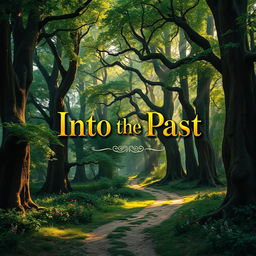 A captivating book cover for 'Into the Past' featuring a dense, mystical forest