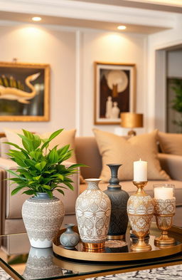 An elegant and stylish ARUNIKA product display featuring an array of intricately designed home decor items
