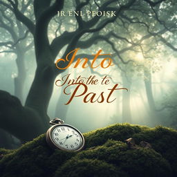 A captivating book cover design for 'Into the Past', featuring an ethereal, dreamy landscape reminiscent of a bygone era