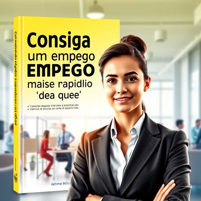 A visually engaging book cover for a career advice book titled 'Consiga um emprego mais rapido do que imagina'