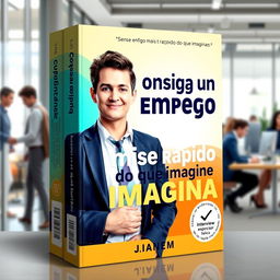 A visually engaging book cover for a career advice book titled 'Consiga um emprego mais rapido do que imagina'