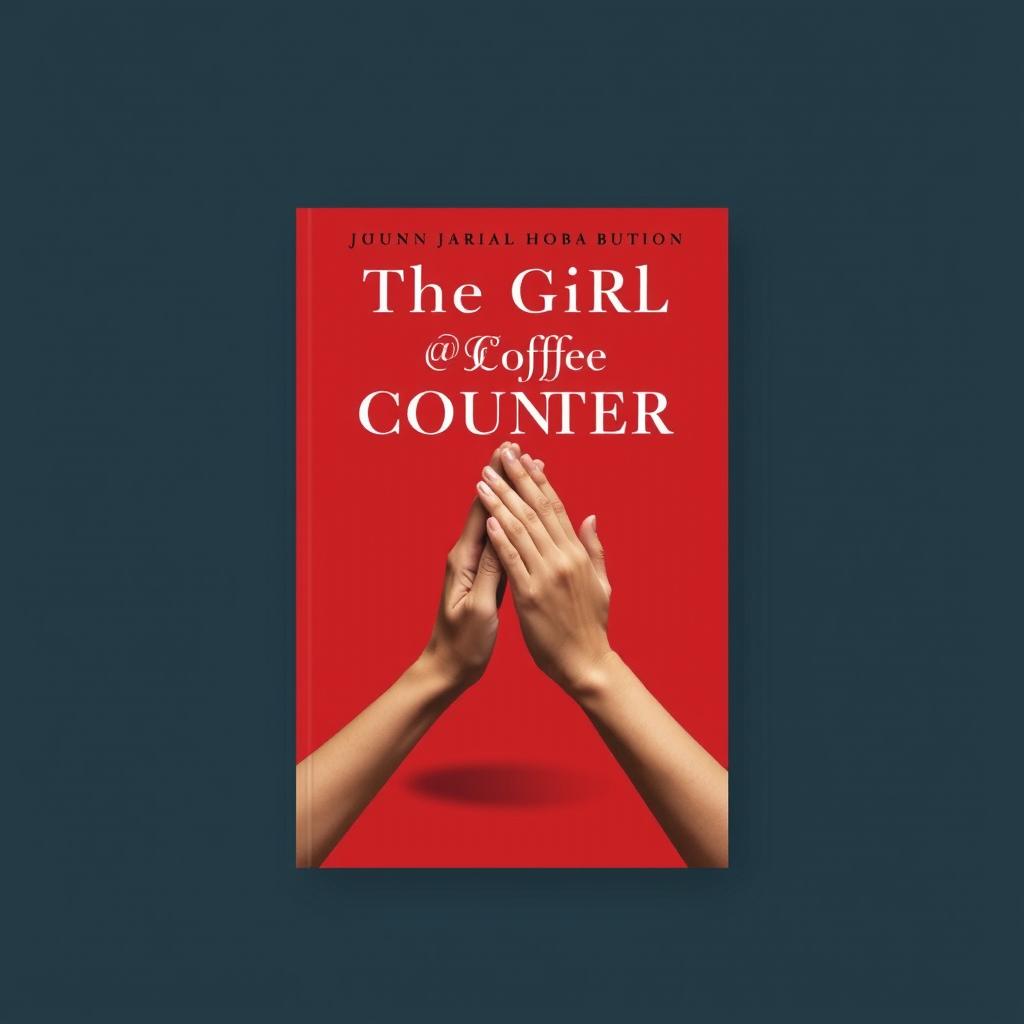 A book cover design featuring a bold red background, with the title 'The Girl @ The Coffee Counter' prominently displayed in elegant, modern white and black font across the upper portion