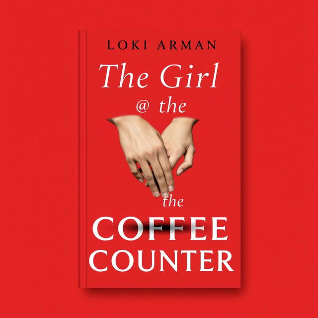 A book cover design featuring a bold red background, with the title 'The Girl @ The Coffee Counter' and author name 'Loki Arman' prominently displayed in elegant, modern white and black font across the upper portion