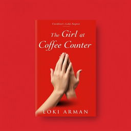A book cover design featuring a bold red background, with the title 'The Girl @ The Coffee Counter' and author name 'Loki Arman' prominently displayed in elegant, modern white and black font across the upper portion