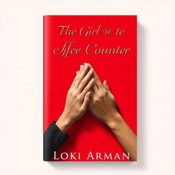 A book cover design featuring a bold red background, with the title 'The Girl @ The Coffee Counter' and author name 'Loki Arman' prominently displayed in elegant, modern white and black font across the upper portion