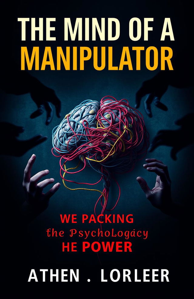 A visually striking book cover design titled 'The Mind of a Manipulator: Unpacking the Psychology of Power'