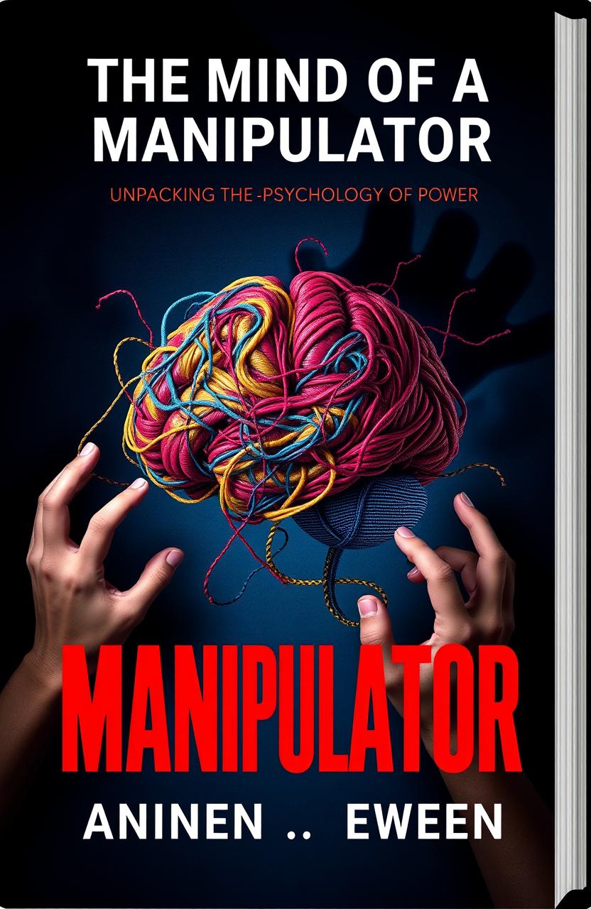 A visually striking book cover design titled 'The Mind of a Manipulator: Unpacking the Psychology of Power'