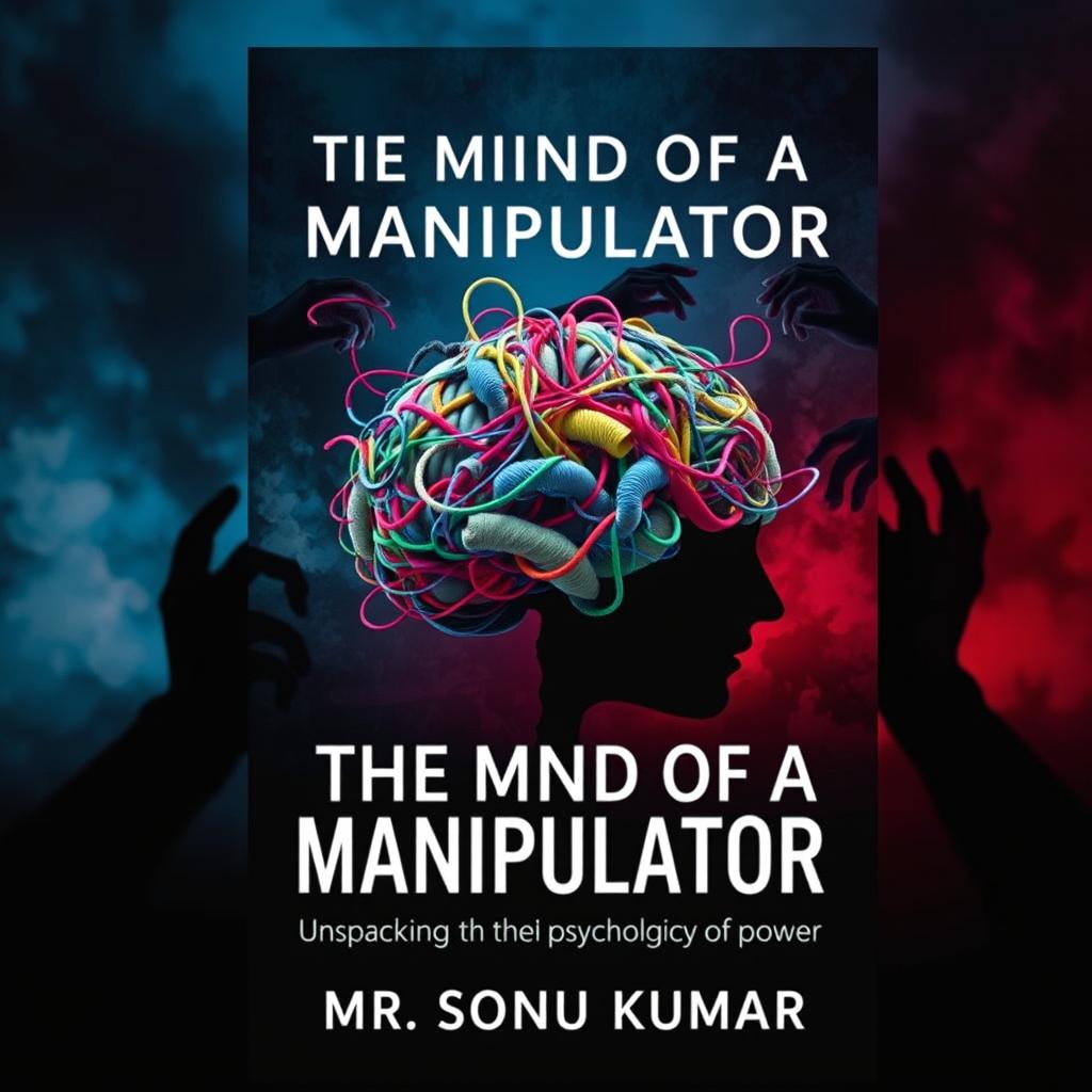 A visually striking book cover design titled 'The Mind of a Manipulator: Unpacking the Psychology of Power' by Mr