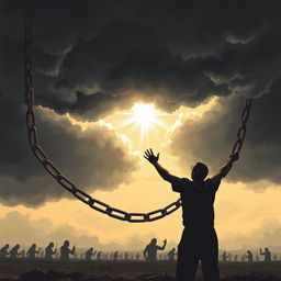 A powerful illustration depicting the theme of slavery and injustice as an abstract representation