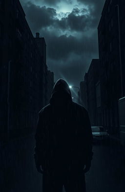 An artistic representation inspired by the themes of crime and punishment, featuring a somber, shadowy urban landscape at night