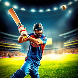 A dynamic and intense portrayal of Rohit Sharma showcasing his aggression on the cricket field