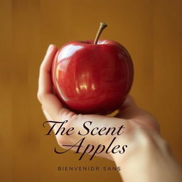 A close-up of a hand delicately holding a shiny, ripe apple, with a warm, soft focus background
