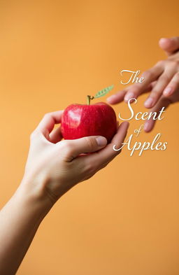 A close-up composition featuring two hands elegantly holding a fresh, red apple, symbolizing the essence of the story "The Scent of Apples" by Bienvenido Santos