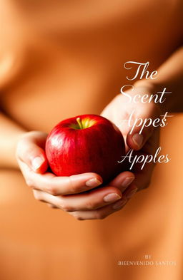 A close-up composition featuring two hands elegantly holding a fresh, red apple, symbolizing the essence of the story "The Scent of Apples" by Bienvenido Santos