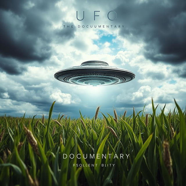 A striking book cover design featuring a UFO hovering above a cornfield under a dramatic sky