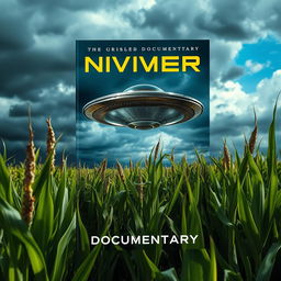A striking book cover design featuring a UFO hovering above a cornfield under a dramatic sky