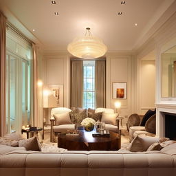 A luxurious, brightly lit home, lavishly furnished with contemporary pieces that add a sense of comfort and elegance.