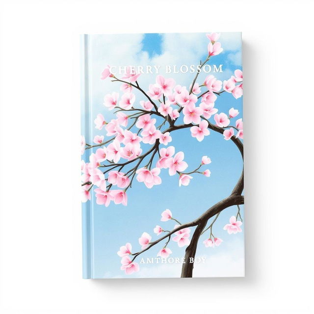 A beautiful book cover design featuring a cherry blossom tree in full bloom, created in a delicate watercolor painting style