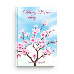 A beautiful book cover design featuring a cherry blossom tree in full bloom, created in a delicate watercolor painting style