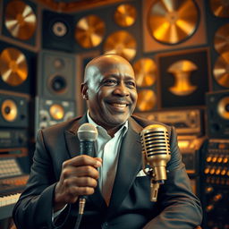 A portrait of the legendary music producer Quincy Jones, showcasing his iconic smile and charismatic personality