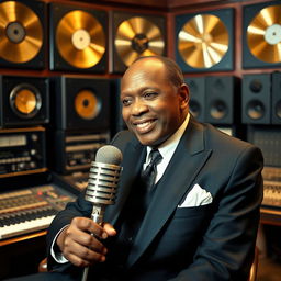 A portrait of the legendary music producer Quincy Jones, showcasing his iconic smile and charismatic personality