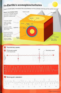 An educational illustration depicting the physics behind earthquakes and seismic waves