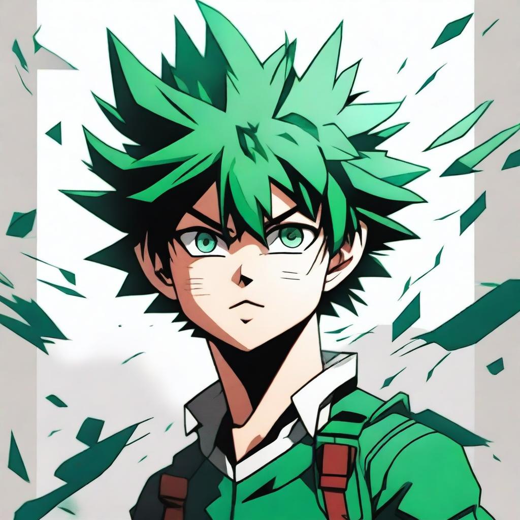 An epic and detailed portrait of Midoriya Izuku from My Hero Academia, showcasing his determination and heroism.