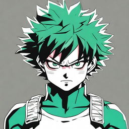 An epic and detailed portrait of Midoriya Izuku from My Hero Academia, showcasing his determination and heroism.