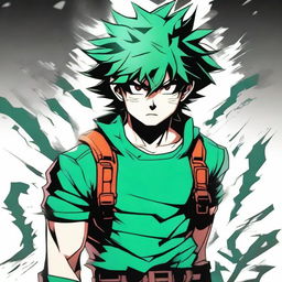 An epic and detailed portrait of Midoriya Izuku from My Hero Academia, showcasing his determination and heroism.