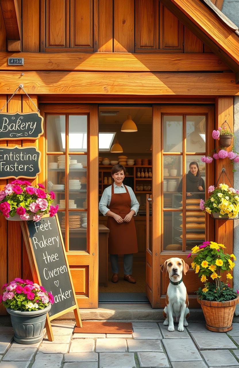 A charming and cozy scene depicting a small bakery, bakery shop with a warm and inviting atmosphere