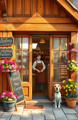 A charming and cozy scene depicting a small bakery, bakery shop with a warm and inviting atmosphere