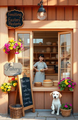 A charming and cozy scene depicting a small bakery, bakery shop with a warm and inviting atmosphere