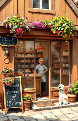 A charming and cozy scene depicting a small bakery, bakery shop with a warm and inviting atmosphere