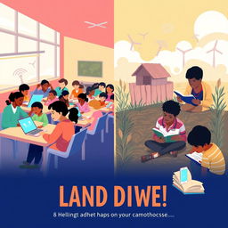 A visually informative illustration showing the concept of learning and literacy in the digital divide