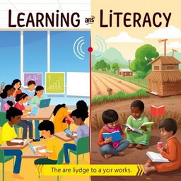 A visually informative illustration showing the concept of learning and literacy in the digital divide