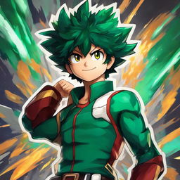 A Pokémon-styled epic portrait of Midoriya Izuku from My Hero Academia.