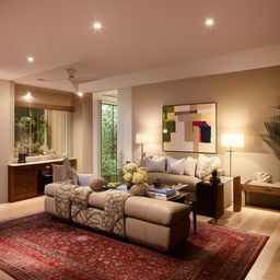 A luxurious, brightly lit home, lavishly furnished with contemporary pieces that add a sense of comfort and elegance.