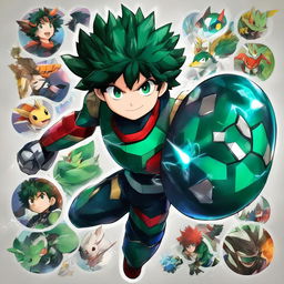 A Pokémon-styled epic portrait of Midoriya Izuku from My Hero Academia.