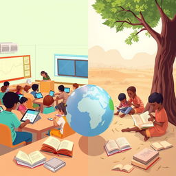 A conceptual illustration representing the digital divide in learning and literacy