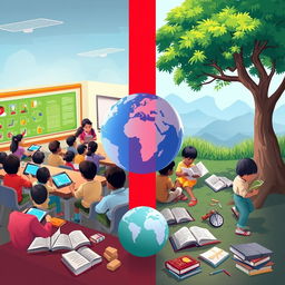 A conceptual illustration representing the digital divide in learning and literacy