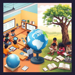 A conceptual illustration representing the digital divide in learning and literacy