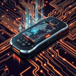An intricate and highly detailed illustration of a futuristic all-in-one hacking tool, resembling a sleek handheld device