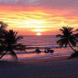 A breathtaking sunset at Nihiwatu Beach, showcasing vibrant hues of orange, pink, and purple lighting up the sky