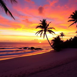 A breathtaking sunset at Nihiwatu Beach, showcasing vibrant hues of orange, pink, and purple lighting up the sky