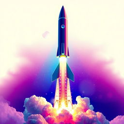 A stunning digital art poster showcasing a rocket launch into space, with vivid colors and dramatic lighting